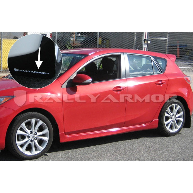 Rally Armor UR Series Mud Flaps for 2010-2013 Mazda 3 and Speed3 - Black with White Logo
