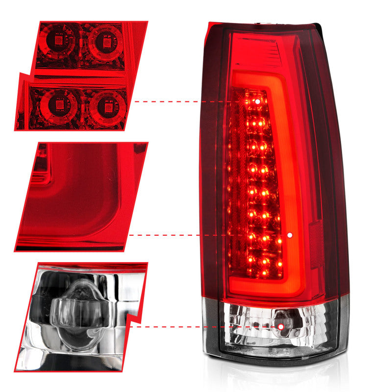ANZO 1999-2000 Cadillac Escalade LED Tail Light Assembly with Chrome Housing – Red and Clear Lens (Pair)
