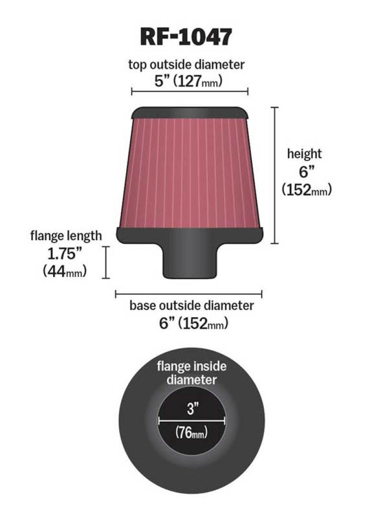K&N RF-1047 Universal Air Filter with Carbon Fiber Top for Mitsubishi Lancer