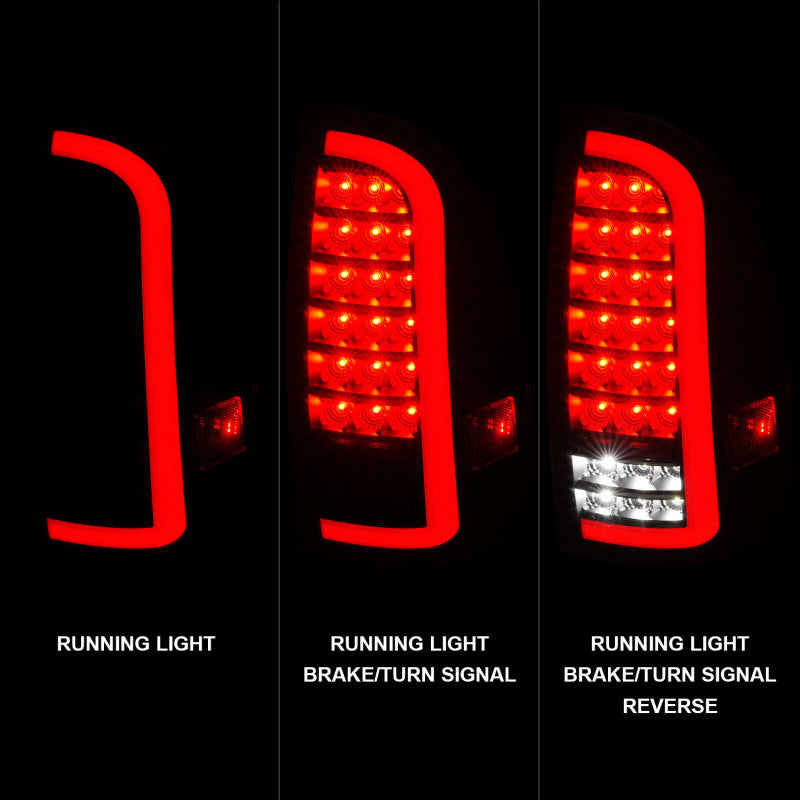 ANZO 05-15 Toyota Tacoma Full LED Tail Lights with Light Bar, Sequential Function, Black Housing, Clear Lens