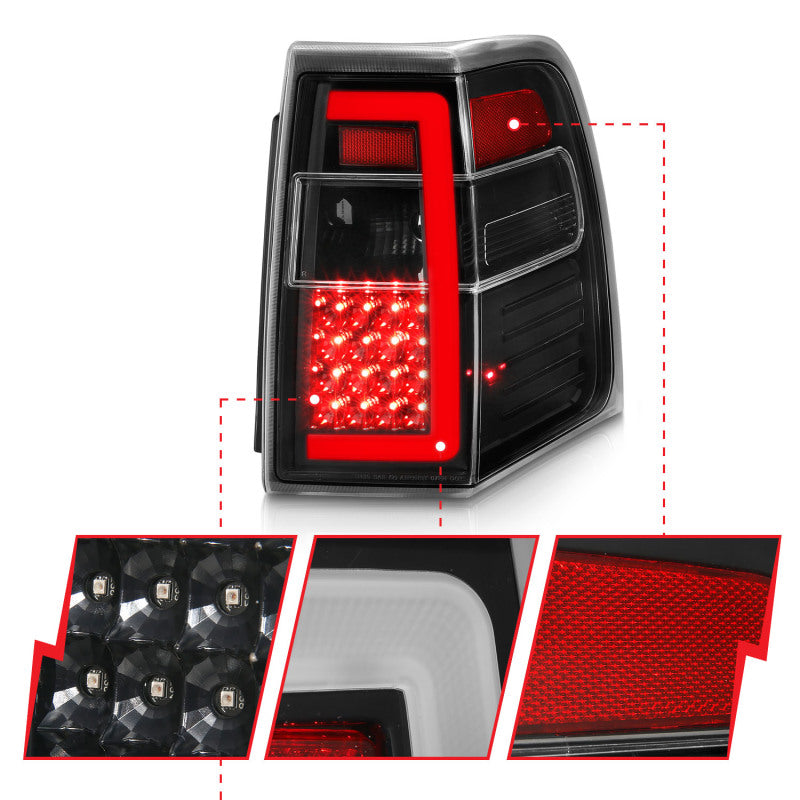 ANZO 07-17 Ford Expedition LED Tail Lights with Light Bar – Black Housing, Clear Lens, Sequential Turn Signal