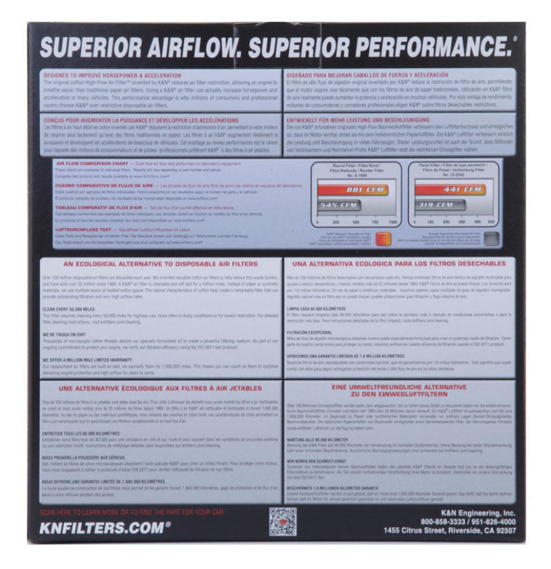 K&N Engineering High-Flow Replacement Air Filter Part Number E-1150 for GMC, Jeep, Buick, and More