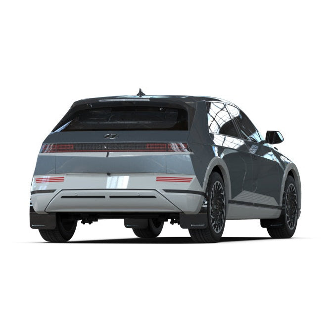 Rally Armor Black Polyurethane Mud Flaps for Hyundai Ioniq 5 (2022-2024) with Light Blue Logo - Durable UV-Resistant Design
