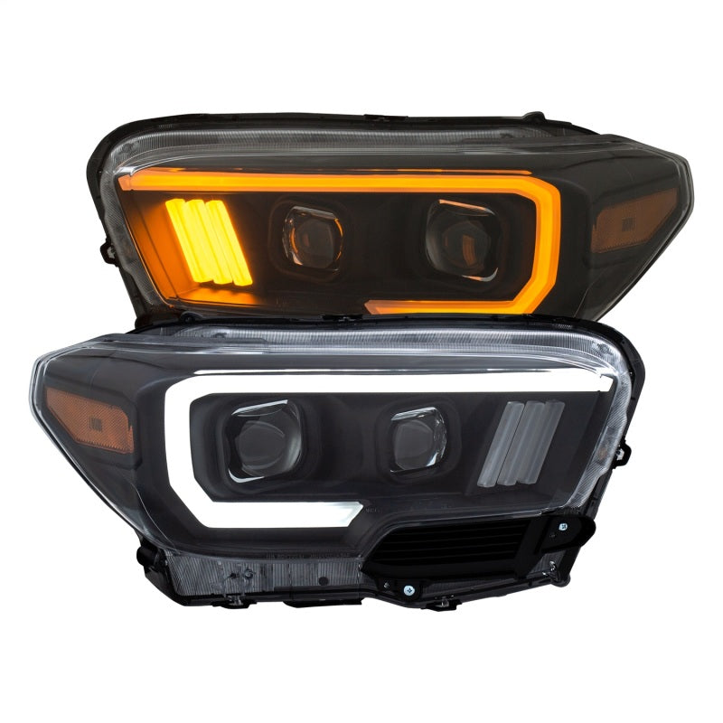 ANZO 2016-2017 Toyota Tacoma Projector Headlights with Plank Style Switchback in Black and Amber