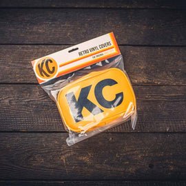 KC HiLiTES Retro 5x7 Inch Rectangular Yellow Vinyl Light Cover with Black KC Logo (Pair)