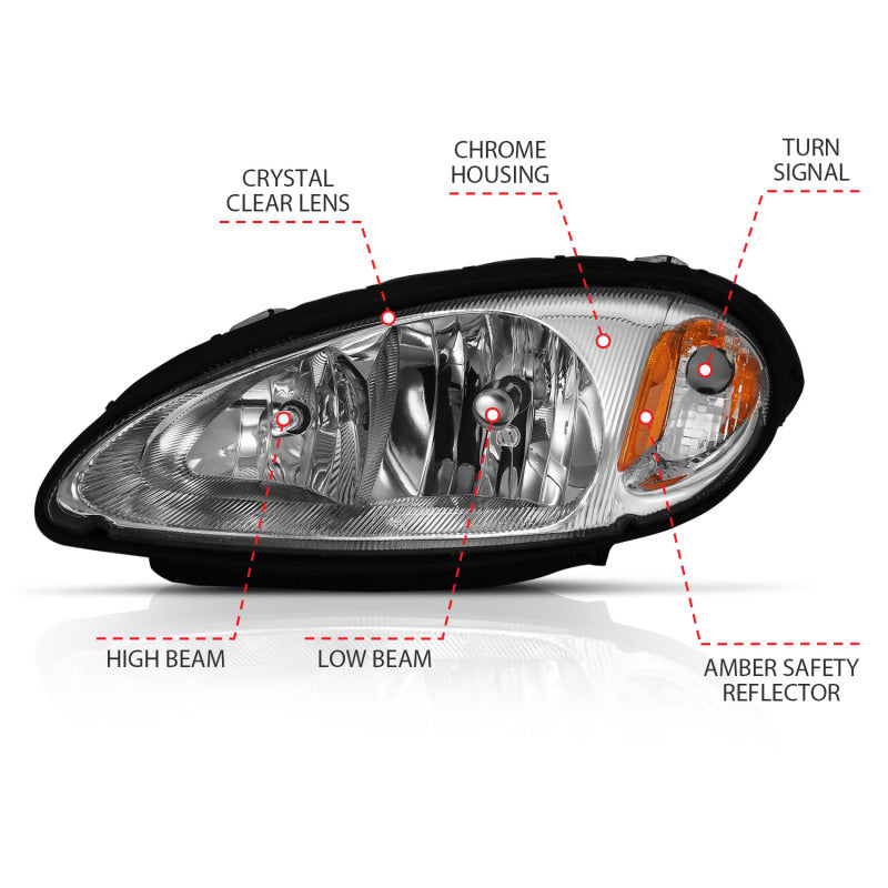 ANZO Crystal Headlight Set for Chrysler PT Cruiser 2001-2005 with Chrome and Amber Housing