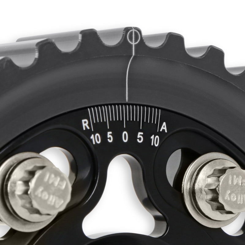 AEM Tru-Time Adjustable Camshaft Gear for Honda D16 Engines - Black Anodized, 5-Bolt Design