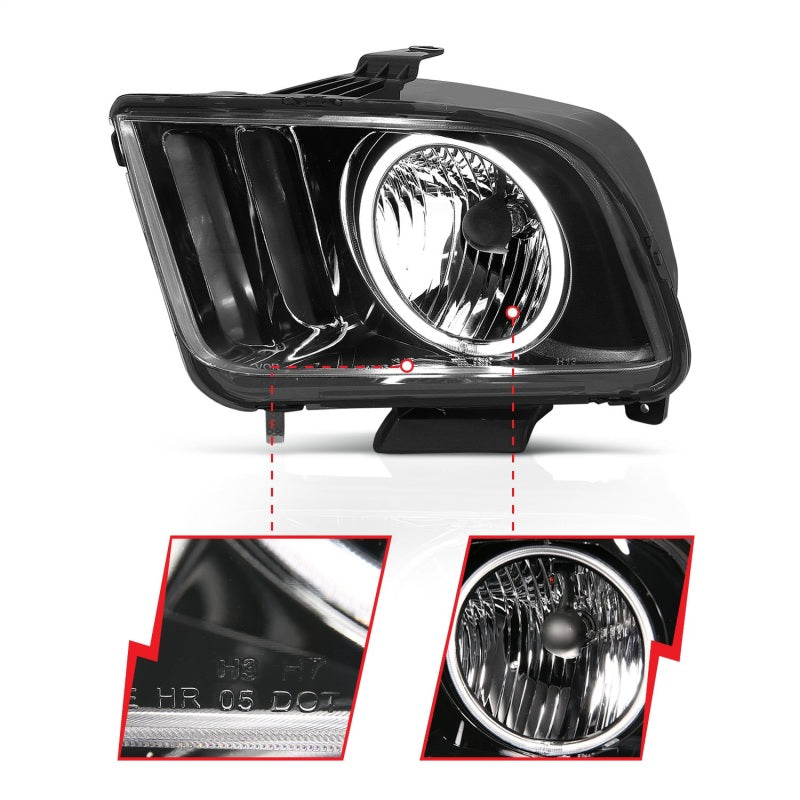 ANZO 2005-2009 Ford Mustang Crystal Headlights with Halo - Black Housing and CCFL, Pair
