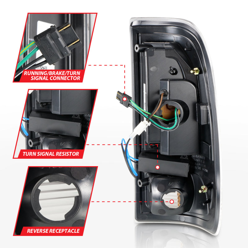 ANZO 1997-2003 Ford F-150 LED Tail Light Assembly with Light Bar - Black Housing Smoke Lens Pair