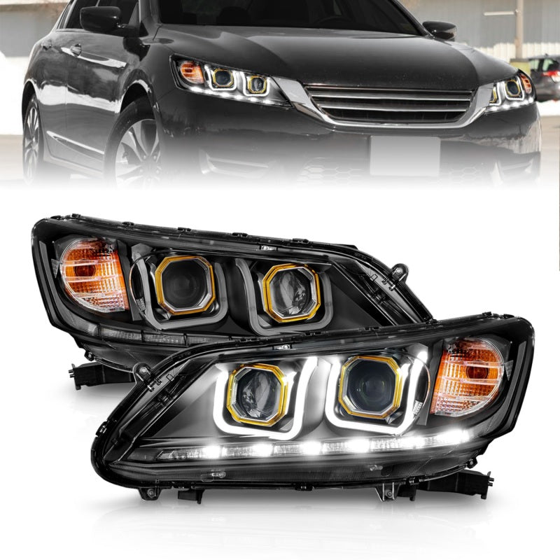 ANZO 2013-2015 Honda Accord 4-Door Projector Headlights with U-Bar, Black Housing and Clear Lens