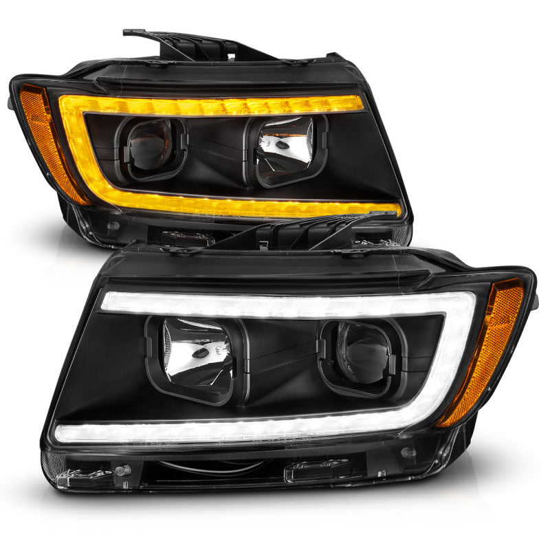 ANZO 11-13 Jeep Grand Cherokee Projector Headlights with Light Bar Switchback, Black Housing