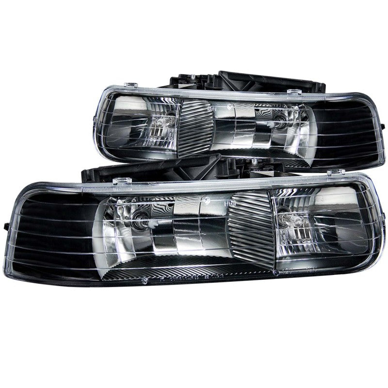 ANZO 1999-2002 Chevrolet Silverado 1500 Crystal Headlight Set with Clear Lenses and Black Housing