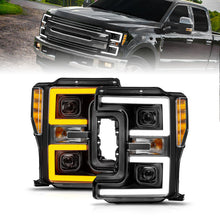 Load image into Gallery viewer, ANZO 17-19 Ford F-250/350/450 Super Duty LED Projector Headlights with Light Bar, Switchback, Black Housing, Clear Lens - Pair
