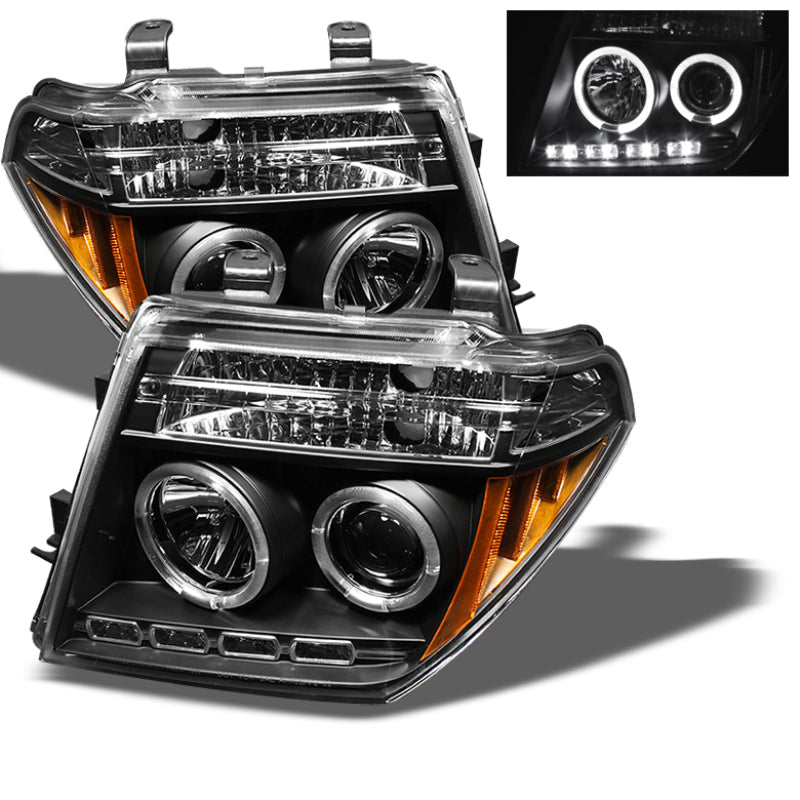 Spyder Nissan Frontier 2005-2008 Projector Headlights with LED Halo - Black Finish, OEM-Style Replacement