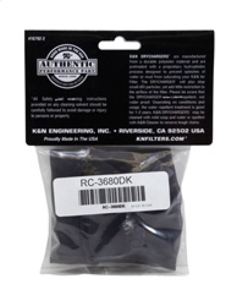 K&N Engineering Drycharger Black Air Filter Wrap Part KNNR-3680DK for Enhanced Airflow and Water Resistance