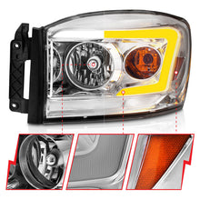 Load image into Gallery viewer, ANZO 06-09 Dodge Ram Headlights with Chrome Housing and Clear Lens – Switchback Light Bars, Pair