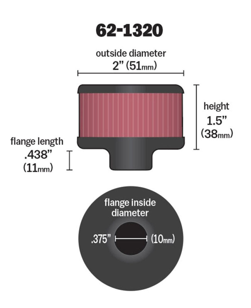 K&N Engineering Clamp-On Rubber Base Crankcase Vent Filter Part #62-1320 for Classic and Racing Engines