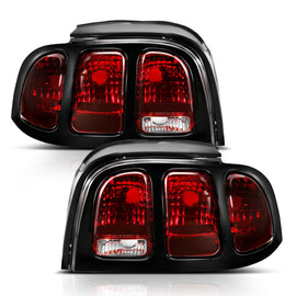 ANZO 1994-1998 Ford Mustang Tail Light Assembly with Dark Red Lens and Black Housing