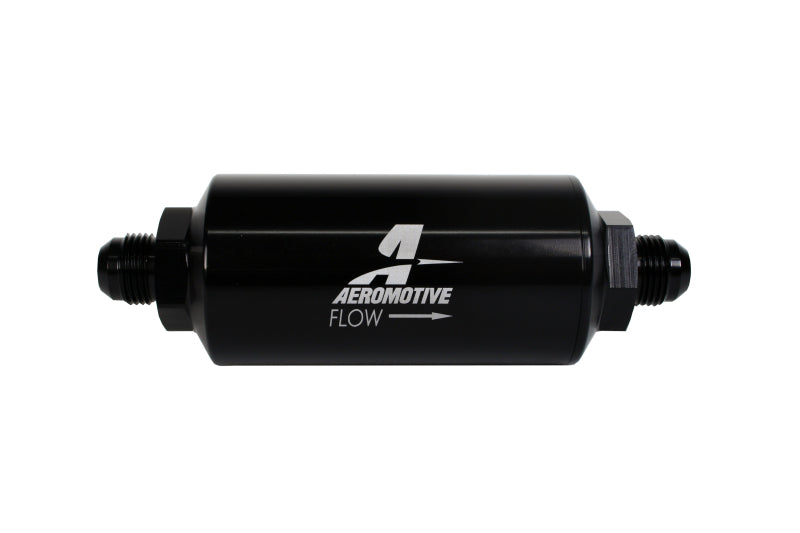 Aeromotive In-Line Fuel Filter - AN-08 Male, 10 Micron Fabric Element, Bright Dip Black Finish