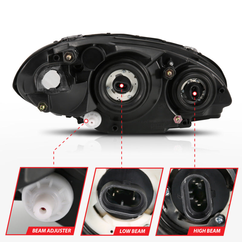 ANZO Crystal Headlight Set for Chrysler PT Cruiser 2001-2005 with Chrome and Amber Housing