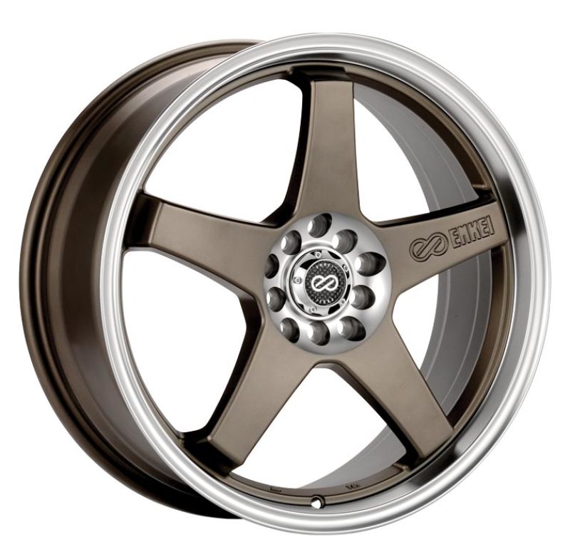 Enkei EV5 17x7 Matte Bronze Wheel with Machined Lip - 5x100/114.3 Bolt Pattern, 38mm Offset, 72.6mm Bolt Diameter