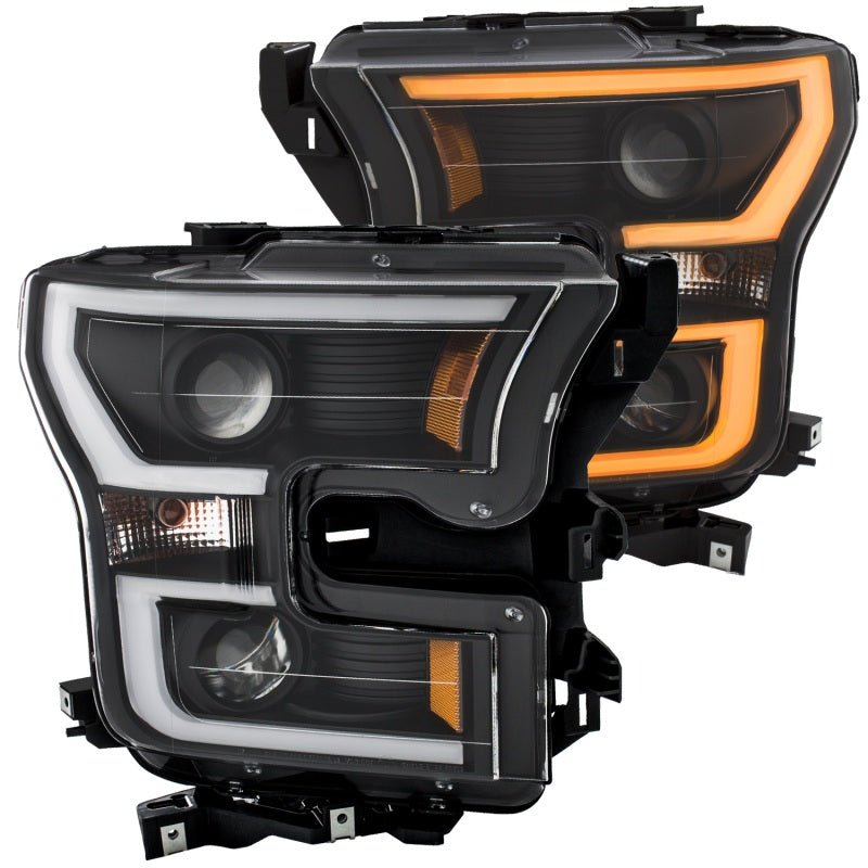 ANZO 2015-2017 Ford F-150 Projector Headlights with Plank Style Switchback in Black and Amber