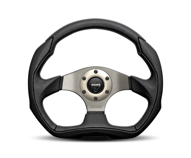MOMO Eagle 350mm Steering Wheel with Black Leather and Aluminum Spokes