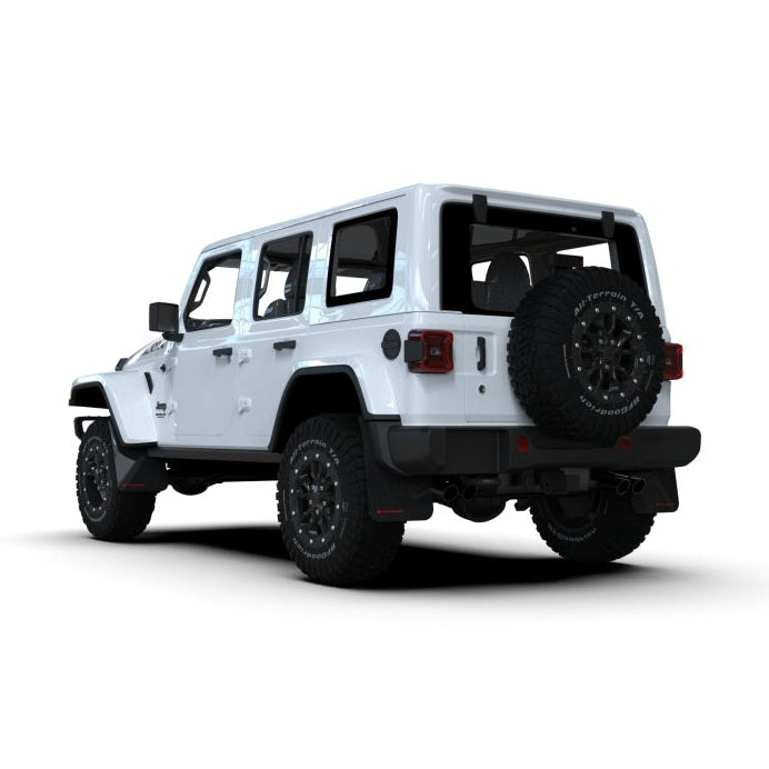 Rally Armor 2018+ Jeep Wrangler Rubicon JL Black UR Mud Flap with Metallic Black Logo