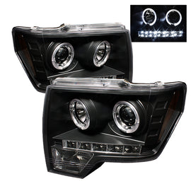 Spyder Ford F-150 2009-2014 Halo LED Projector Headlights * Black, Halogen Model, Part No. PRO-YD-FF15009-HL-BK