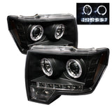 Spyder Ford F-150 2009-2014 Halo LED Projector Headlights * Black, Halogen Model, Part No. PRO-YD-FF15009-HL-BK
