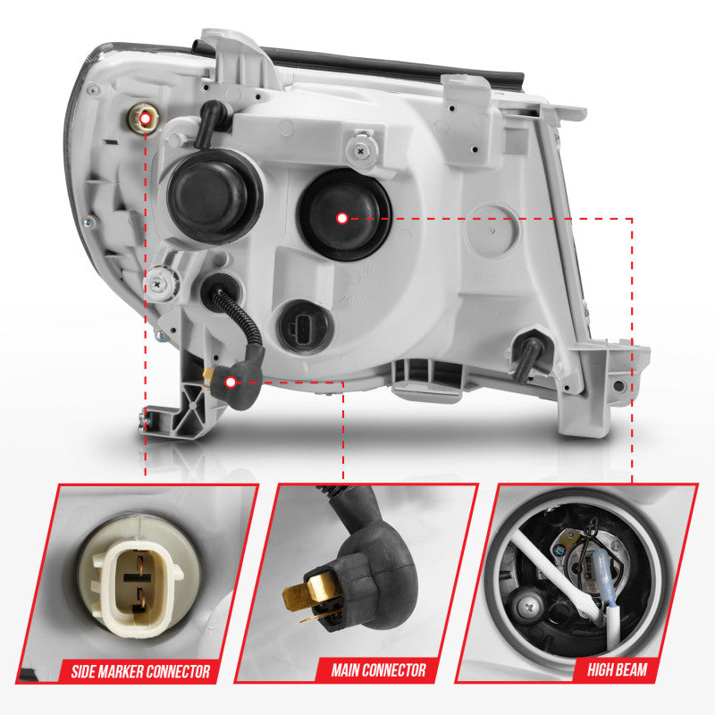 ANZO 05-09 Toyota Tacoma Projector Headlights with Plank Style and Clear Lens