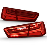 ANZO 2012-2018 Audi A6 LED Tail Light Assembly with Sequential Signal - Black Housing, Red and Clear Lens, Pair
