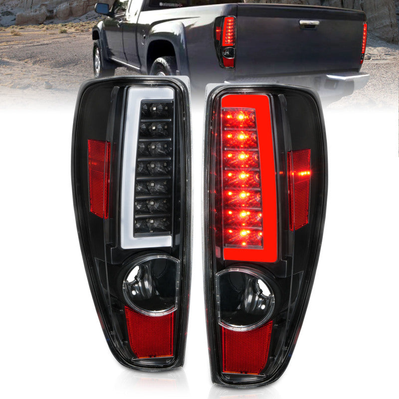 ANZO 2004-2012 Chevrolet Colorado and GMC Canyon LED Tail Light Assemblies with Light Bar, Black Housing, Clear Lens – Pair