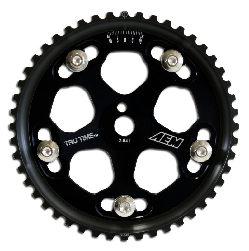 AEM Tru-Time Adjustable Camshaft Gear for Mitsubishi 4G63 Engine - Black Anodized, 5-Bolt Design