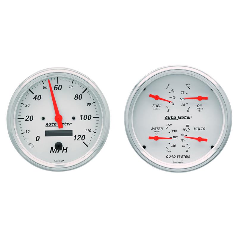 AutoMeter Gauge Kit 2 Pc. Quad & Speedometer 5-inch Arctic White – Part Number ATM1303