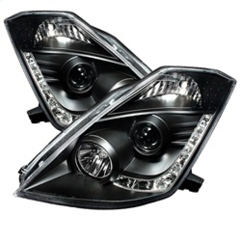 Spyder Nissan 350Z 2003-2005 Projector Headlights with Xenon DRL - Black, Part Number PRO-YD-N350Z02-HID-DRL-BK