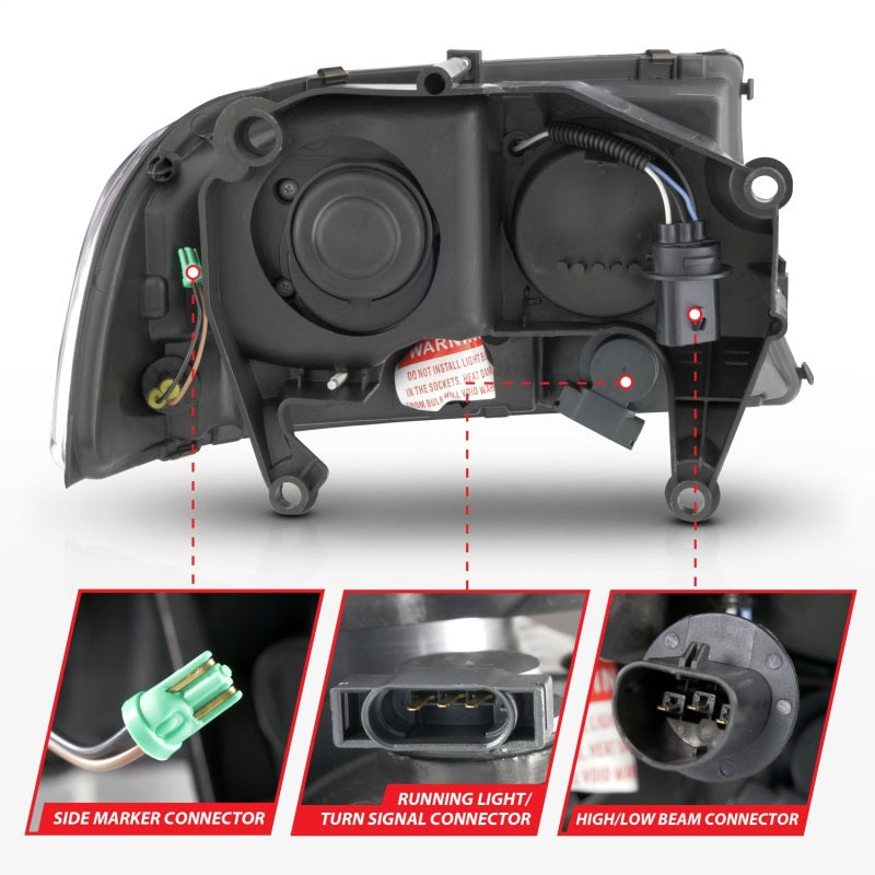 ANZO 97-04 Dodge Dakota/Durango Crystal Headlight Set with Light Bar, Black Housing