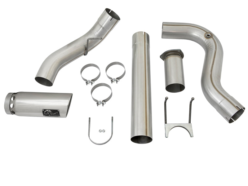 aFe Large Bore HD 5-inch Stainless Steel DPF-Back Exhaust System with Polished Tip for 2017 Ford Diesel Trucks V8 6.7L (td) - Part # afe49-43090-P