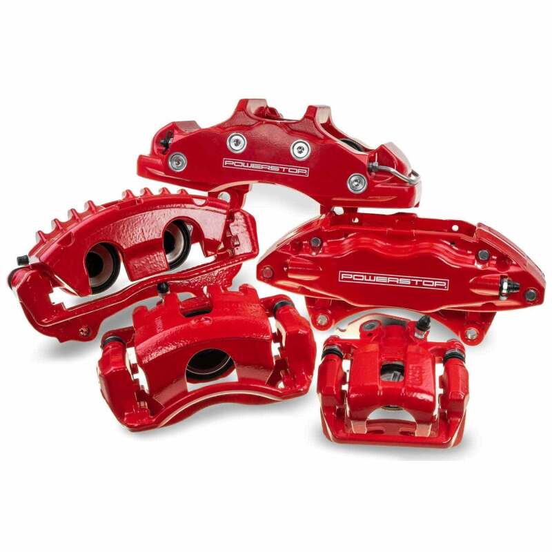 PowerStop Powder Coated Red Brake Calipers Pair for Jeep Wrangler JK 2007-2018 * Part Number PSBS5044EB
