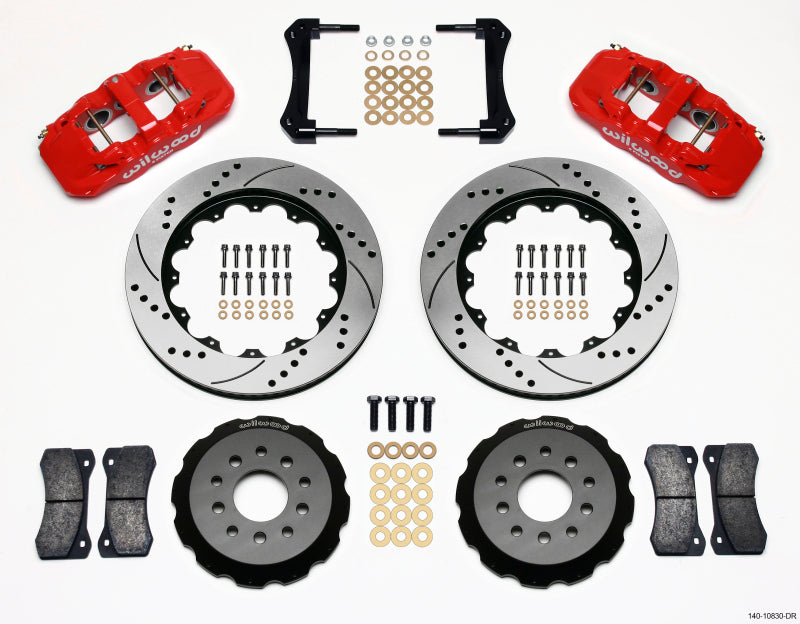 Wilwood AERO6 Front Hat Kit 14.00 in Drilled Red for 2005-2014 Ford Mustang