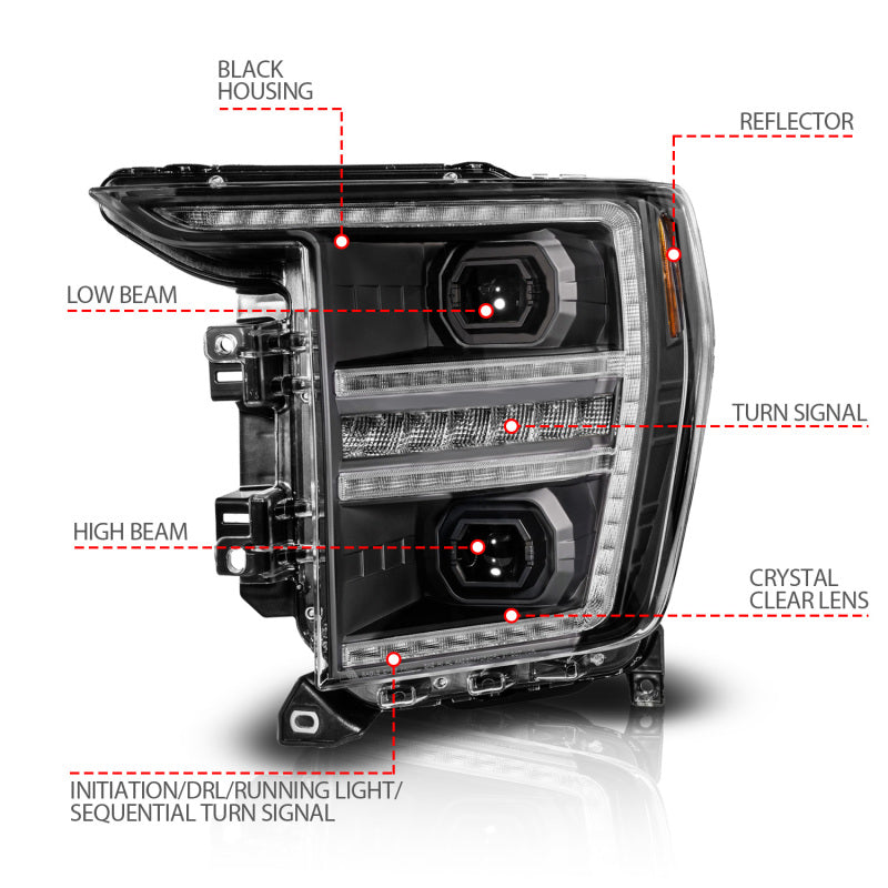 ANZO 21-23 Ford F150 LED Projector Headlight with Switchback and Sequential Turn Signal – Driver Side Only, Black Housing