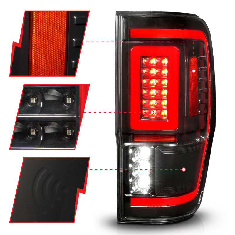 ANZO 19-22 Ford Ranger Full LED Taillights with Lightbar Sequential Signal and Clear Lens in Black Housing