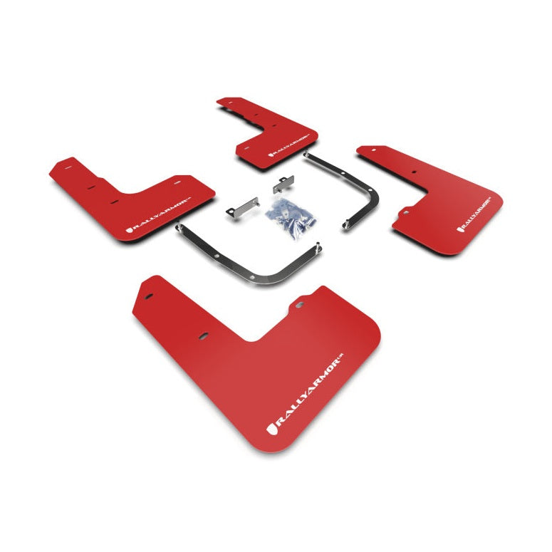 Rally Armor 19-22 Hyundai Veloster N Red UR Mud Flap with White Logo