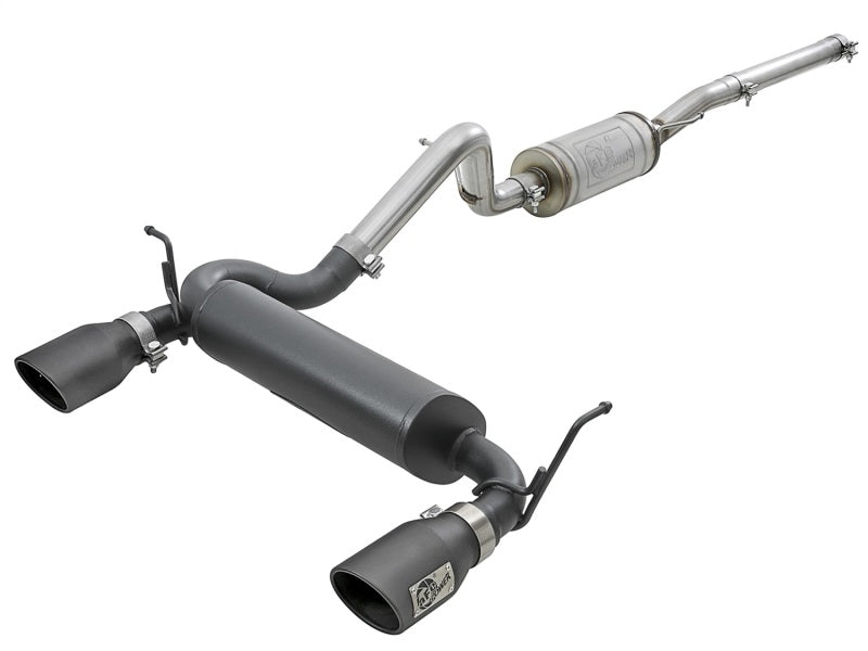 aFe Rebel Series 2.5-inch Dual Black Tip Cat-Back Exhaust System for Jeep Wrangler (2007-2018) with V6-3.6L/3.8L Engines