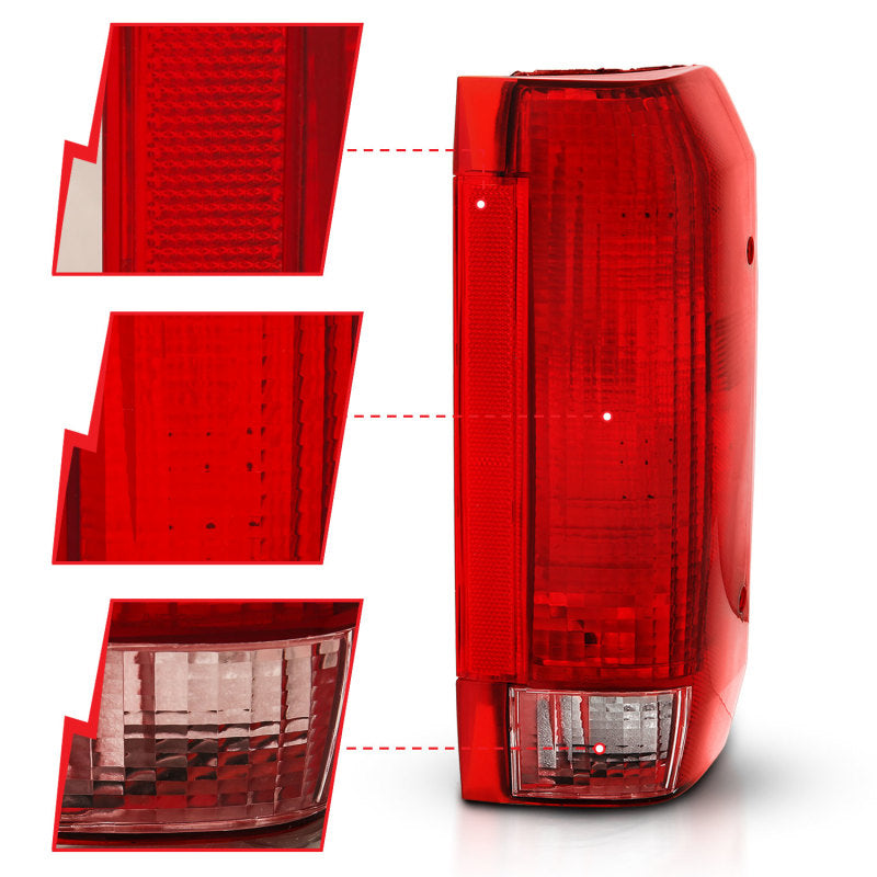 ANZO 1992-1996 Ford Bronco Tail Light Assembly with Red/Clear Lens – Chrome Housing, OE Replacement