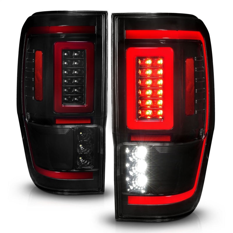 ANZO 19-22 Ford Ranger Full LED Tail Light Assembly with Lightbar and Sequential Signal, Black Housing and Smoke Lens