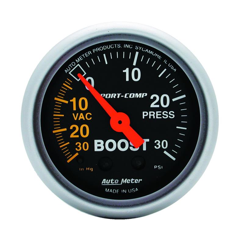 AutoMeter Sport-Comp 52mm Mechanical Boost Gauge – 30 PSI for Accurate Turbo and Supercharger Monitoring