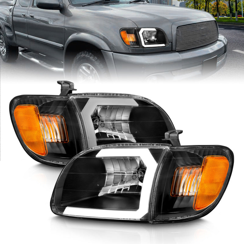 ANZO 00-04 Toyota Tundra Crystal Headlights with Light Bar, Black Housing, Clear Lens - Pair