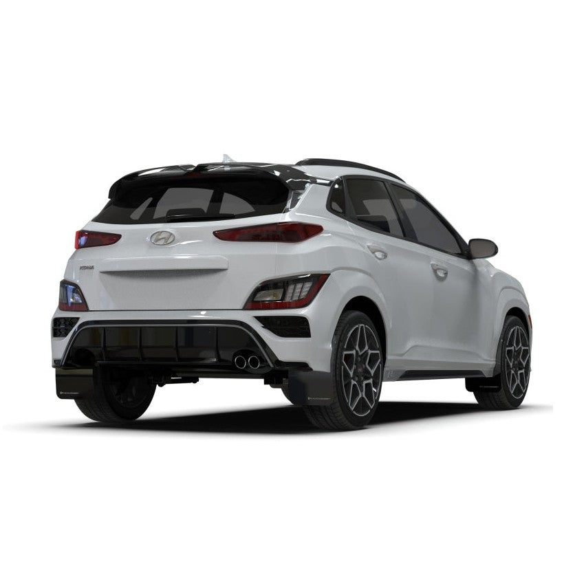 Rally Armor 22-23 Hyundai Kona N-Line Black UR Mud Flap with Red Logo, Part Number RALMF93-UR-BLK-RD