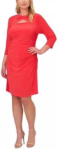 Adrianna Papell Keyhole Neck Long Sleeve Sheath Dress, RED Hibiscus, 10